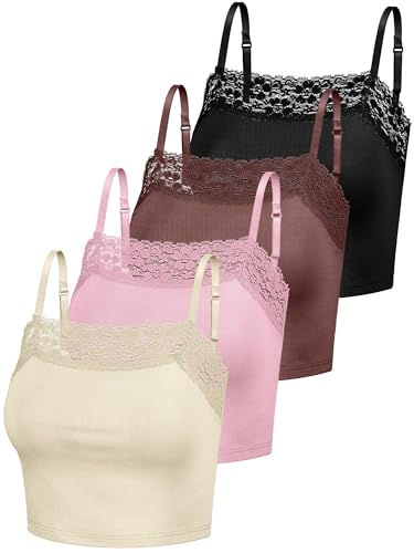 Bencailor 4 Pcs Lace Cami Top M 4Color | Lace Trim Camisoles