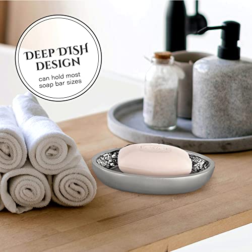 Crackled Glass Silver Bathroom Accessories Set - 6 Piece Bathroom Set Includes: Toilet Brush and Holder Set, Tissue Box Cover, Toothbrush Holder, Soap Dispenser, Soap Dish & Tumbler - Image 7