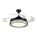 QCLU 36/42 CAL Nowoczesny wentylator sufitowy z światłem 4 chowane łopatki Wentylatory sufitowe LED 3 Kolory 3 Prędkość Ptaka Nest Chandelier z pilotem, silnik cichy z zestawami LED (Color : Black)