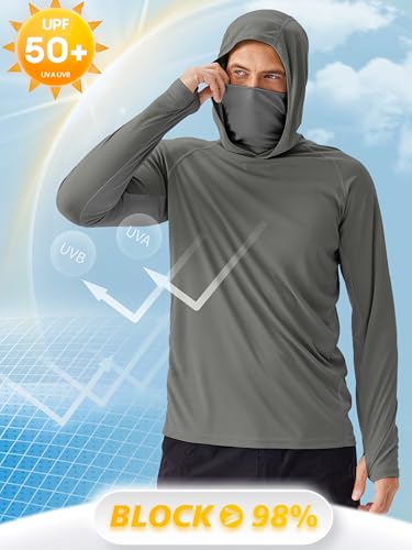 Image of PINSPARK Men's Sun Protection Hoodie with Mask UPF 50+ UV Long Sleeve Shirt Men Rash Guard Performance Fishing Hiking Shirt