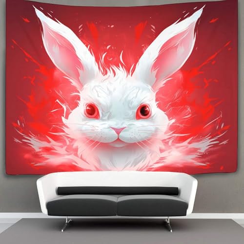 Couverture murale lapin blanc 3D polyester doux pour chambre 180x230 cm