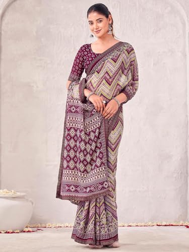 Image of SIRIL Women's Georgette Printed Saree with Unstitched Blouse Piece
