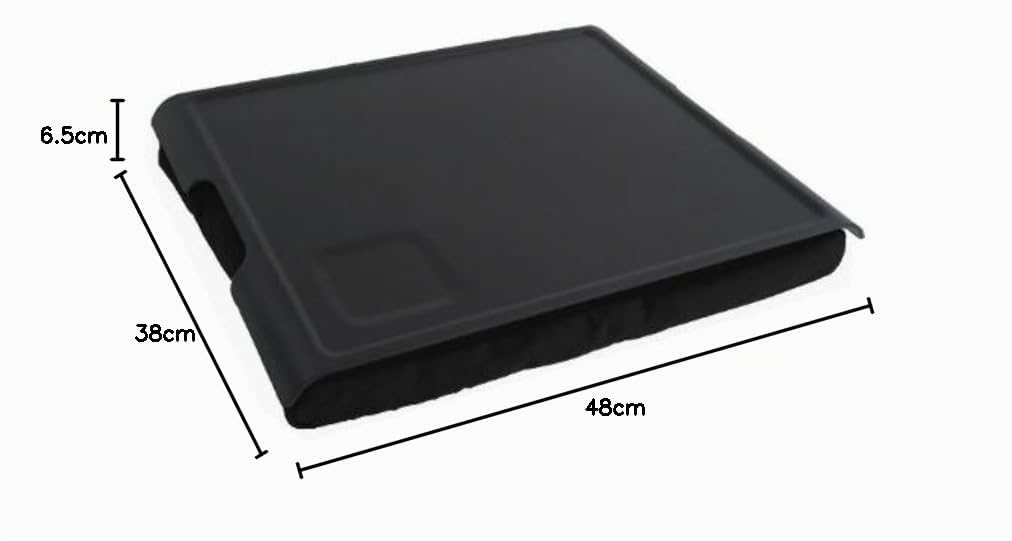 Knietablett Laptray mit Sitzsack-Kissen für Laptop, Frühstück. Rutschfestes Tablett. Abnehmbarer und waschbarer Kissenbezug. Schwarzes Tablett. Schwarzes Kissen. Groß - 46 x 38 x 6,5 cm