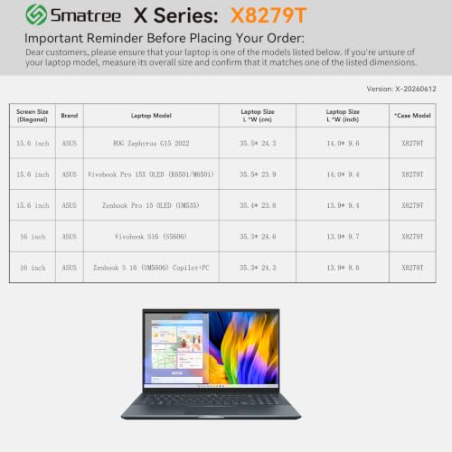 Image of Smatree Hard EVA Protective Sleeve Compatible for 15.6inch ASUS Chromebook Flip CX5 CX5500, for 16inch Vivobook S16 S5606, Zenbook S 16 UM5606, for 15.6inch Zenbook Pro 15 OLED Case (X8279T)