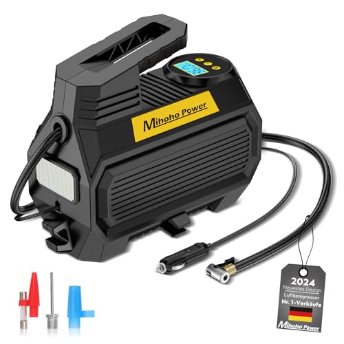 Mihoho Elektrische luchtpomp, compressor, draagbare bandenpomp met digitaal led-display en druktest voor auto's, fietsen, motorfietsen