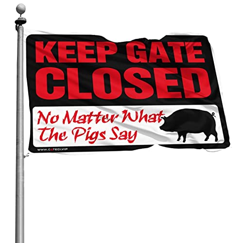 Drapeau cochon Keep Gate Closed grand format 152x244cm pour déco bar extérieur