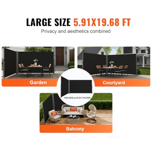 Auvent store latéral enroulable double grand format paravent extérieur rétractable gris - 6