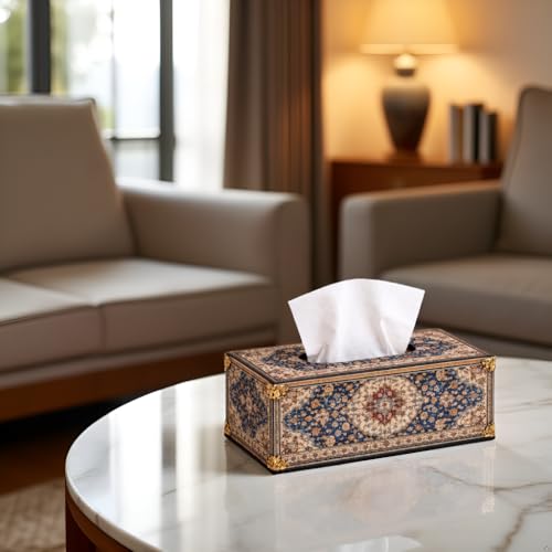 Image of Wooden Tissue Box Holder with Imperial Kashan Art Print Premium Decorative Tissue Case for Home, Office & Hotel Decor Durable MDF Build Size 6.5 x 5 x 3 Inch