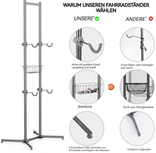 CXWXC Fahrradständer Boden Für 2 Fahrräder Belastbar bis 50kg/110 Pound Fahrrad Ständer Halter Indoor Garage Lagerung im Freien…