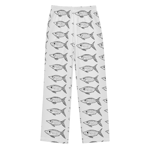 Pajama Pants Fishes Line Drawing PJ Bottoms Sleepwear Lounge Sleep Pant with Pockets