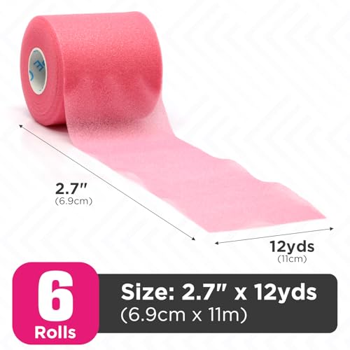 Image of OK TAPE Pre Wrap Tape (6-Rolls, 12 Yds) - Athletic Foam Underwrap for Sports, Protect for Ankles Wrists Hands and Knees, 2.75 Inches - Pink