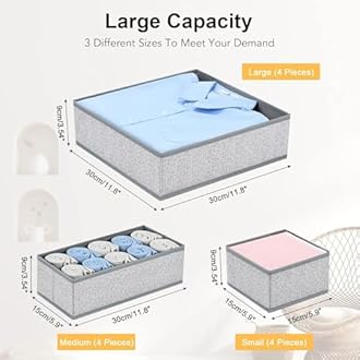 DIMJ Drawer Organizers Cloths, Closet Underwear Organizer, 15 Packs Foldable Closet Organizers, Sock Drawer Organizer, Fabric Dresser Drawer Dividers for Clothes Underwear Bras Socks