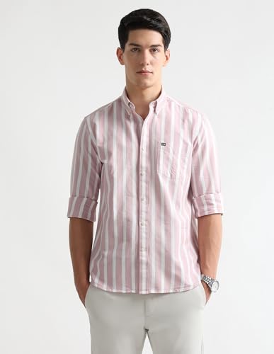 Image of Arrow Striped Slim Fit Mens Casual Shirts - 100% Cotton, Breathable & Comfortable, Full Sleeves Shirts for Men