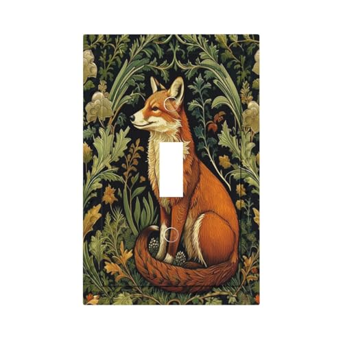 MUZUMU Fox with Leaves Light Switch Covers 1 Gang Single Toggle Wall Plate Decorative Switchcover Electrical Switchplate for Farmhouse Living Decor
