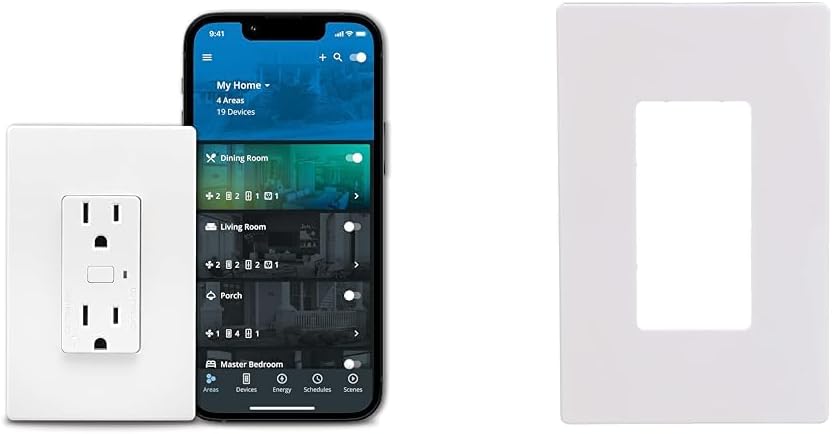 Eaton EWFTRCR15-W-BX-L Wi-Fi Smart Receptacle Works with Hey Google and Alexa with Screwless Decorator Wallplate, White