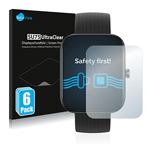 savvies Protector Pantalla Compatible con Huami Amazfit Bip 3 (6 Unidades) Película Ultra Transparente Cover