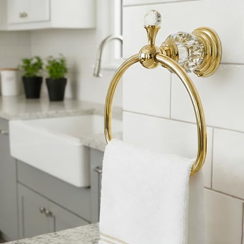 AIRBATH Gold Towel Ring,Crystal Hand Towel Holder Bathroom,Polished Hand Towel Ring Round Rack Wall Mounted Bling Bathroom Accessories by AIRBATH - Used condition - Image 5