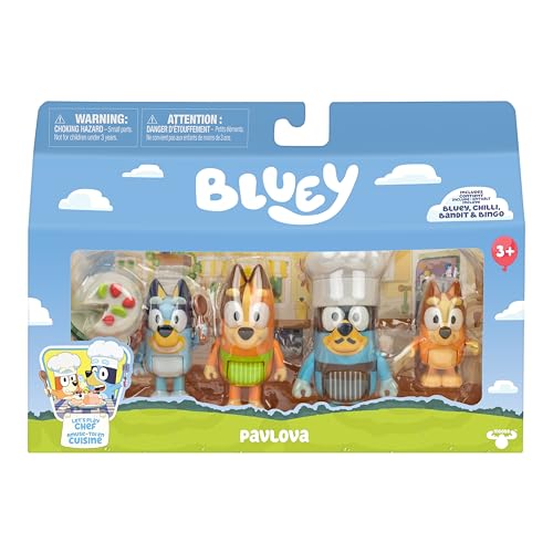 Miniatura 3 de Bluey Es la Hora de la Tarta paulova con el Pack de 4 Figuras «Tarta paulova, Incluye, Bingo, Bandit con Gorro de Chef y Chilli, además de 2 Accesorios, 4 Figuras articuladas de 6-7,6 cm