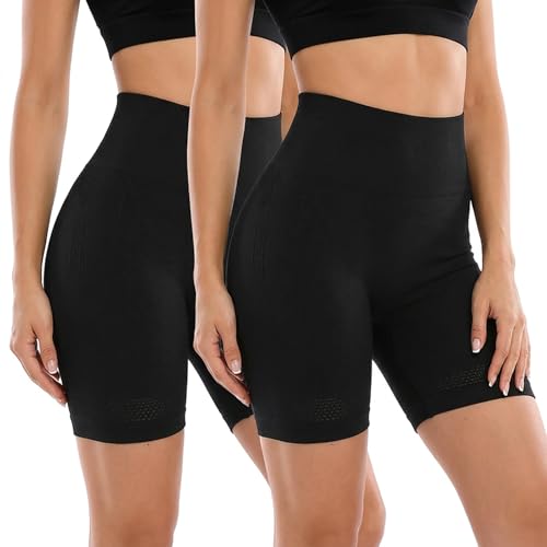 2 Pack High Waisted Shorts for Women,Tummy Control & Squat-Proof Workout Shorts with Smooth-Lining Design for Yoga,Running