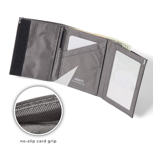 Image of Allett Trifold Wallet, Charcoal Grey | Nylon, RFID Blocking | Slim, Minimalist, Water Resistant, Thin, Front Pocket | Holds 2-12 Cards, Flat Bills, Receipts & Coins | For Men & Women