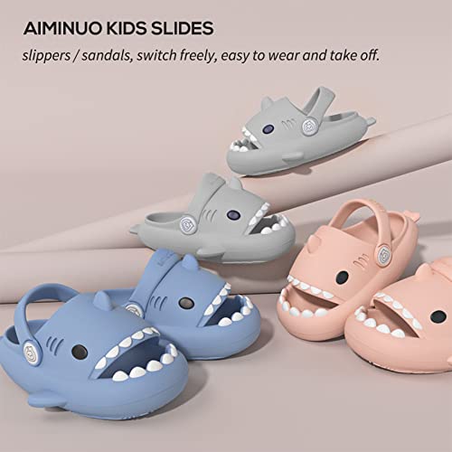 Aiminuo Kids Toddler Shark Slides For Boys Girls Soft Cushion Shark Sandals Non-Slip Quick-Drying Shark Slippers For Indoor Outdoor Cute Summer Beach Shoes (Grey Size 4.5-5) #TOP3