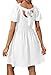 OFEEFAN Women s Casual Dresses White Summer Puff Sleeve Square Neck A-Line Mini Dress with Zipper M