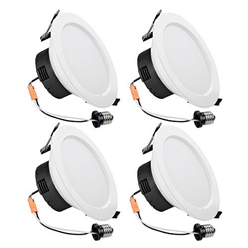 LE 12W Dimmable 4-Inch LED Retrofit Recessed Lighting, 60W Incandescent (25W Fluorescent) Bulbs Equivalent, E26, 750lm, Recessed Ceiling Lights, LED Downlight, Pack of 4 Units, Warm White