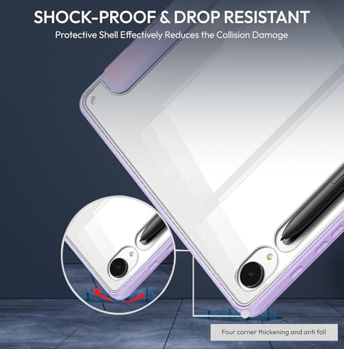 Image of Robustrion Cover Case for Samsung Galaxy Tab S10 FE Plus 13.1 inch Cover with [Pencil Holder] Hybrid Cover for Samsung Tab S10 FE Plus 13.1 inch Tablet [Auto Sleep Wake Support] - Marble Lilac