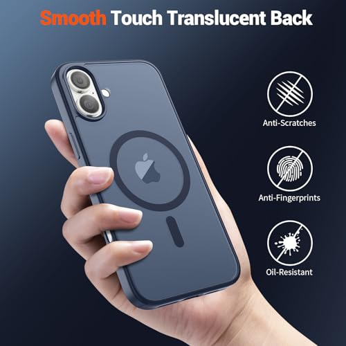 Image of SUPFINE Magnetic for iPhone 16 Case (Compatible with MagSafe) (Military Grade Drop Protection) Translucent Matte Shockproof Phone Cover,Dark Blue