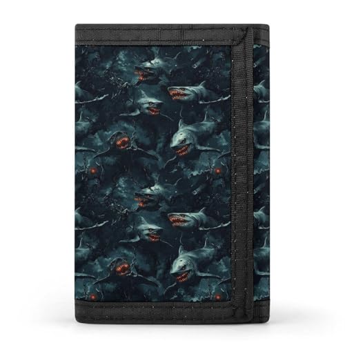 Deep Sea Shark Dark Print Wallet for Men, 8 Credit Card Holder Slim Minimalist Front Pocket Small Mens Bifold Wallets