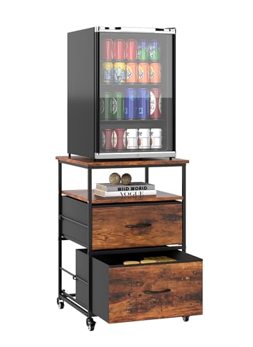 yeshine Mini soporte móvil para nevera con almacenamiento con ruedas rodantes, mini mesa de refrigerador para sala de estar, cocina, dormitorio, oficina, dormitorio, color marrón vintage