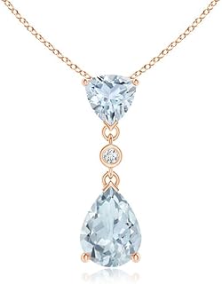 Angara Natural Trillion and Pear Aquamarine Drop Pendant/Necklace with Diamond in Sterling Silver/14K Solid Gold for Women...