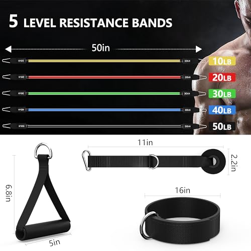 Image of Resistance Bands Set with Handles, Exercise Bands for Working Out, Home Gym Workout Bands, Fitness Equipment for Men & Women Strength Training -fu