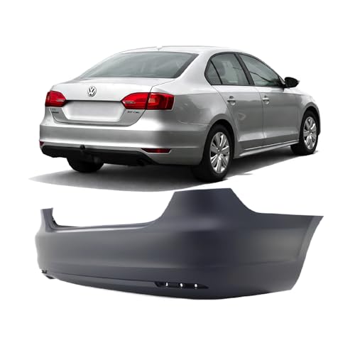 Image of Compatible with Volkswagen Jetta 2011-2014 Rear Bumper Cover | Primed, Without Parking Sensor Holes, Without Tow Hook Hole, Ready to Paint, OEM 5C6807418AGRU, VW1100186