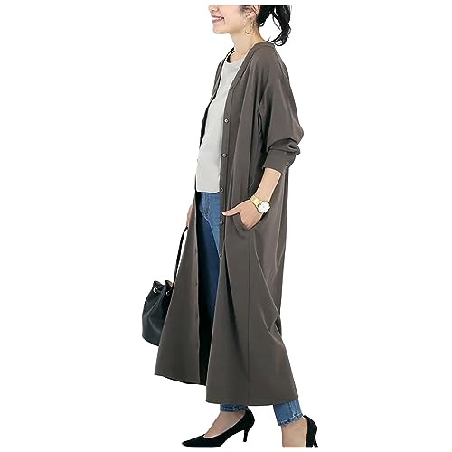 [グリーンティー] ゆったりロングワンピース シャツワンピ レディース 秋冬 長袖 きれいめ ウエストリボン 暖かい カジュアル 灰色 グレー M