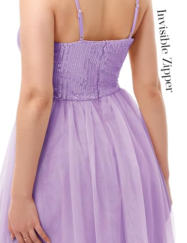 Image of Dressystar 2026 Women's Tiered Sparkly Sequin Glitter Formal Prom Dress Mini Spaghetti Strap Tulle Cocktail Party Dresses