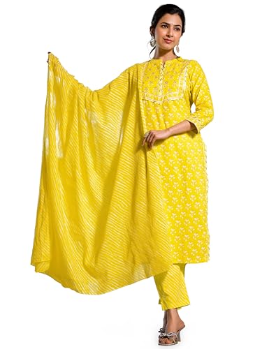MIRCHI FASHION Women's Straight Fit Poly Cotton Floral Printed Embroidered Kurta Set with Dupatta and Trouser