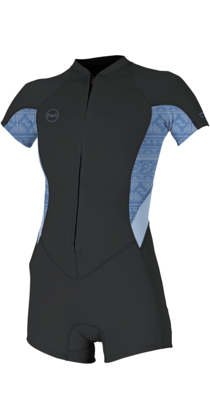 O'NEILL 2026 Womens Bahia 2mm Front Zip Springsuit Wetsuit - Tempered Steel/Surf Abstract/Chambry Blu