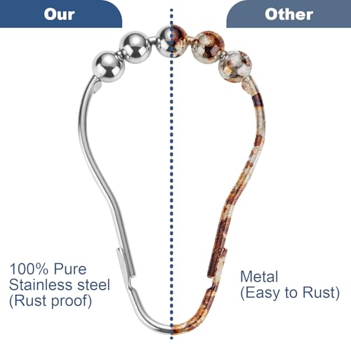 Final Friday 12 Shower Curtain Hooks Rust Proof, Bathroom Set Shower Curtain Rings, Silver Decorative Shower Hooks for Inside Shower, Stainless Steel Curtain Rod Hooks for Drapes