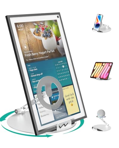 Image of WALI Echo Show 15 /21 Stand, Adjustable Stand for Echo Show 15 /21 and Up to 18 inch Tablets /Portable Monitors, 360 Degrees Rotating Tilt Foldable Show 15, 21 Accessories for Kitchen Home Office, Silver