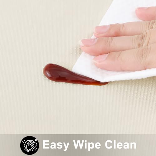 Image of Smiry Round Table Cloth 70 Inch, Waterproof Wipeable Vinyl Tablecloths Protector, Oil Spill Proof Plastic Table Cover for Dining, Picnic, Camping, Outdoor, Beige