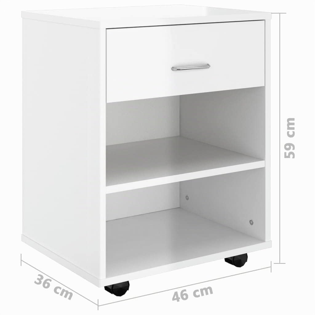 vidaXL Mobiletto con Ruote Bianco Lucido 46x36x59 cm Legno Multistrato