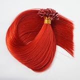 Yotty Keratin U Tip Hair Extensions Real Human Hair Red Colors Pre-Bonded Hot Fusion Nail Tip Remy Hair Bright Red for Women Girls 20inch 100strands