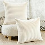 ABOHU 2er Set Kissenbezug Creme Kordsamt gestreiftes Muster Kissenbezüge Kissenhülle, 45x45 cm Dekokissen Sofakissen Couchkissen Zierkissenbezug deko Kissenhülle für Sofa Wohnzimmer Schlafzimmer
