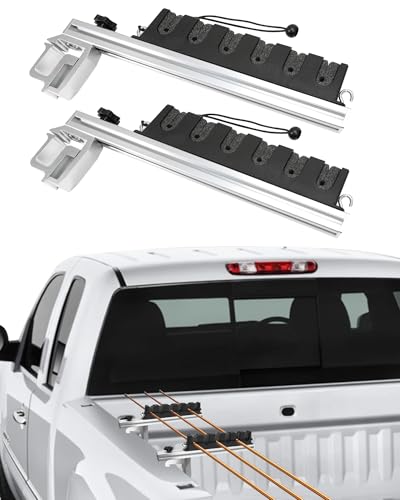 Truck Bed Fishing Rod Holder, Adjustable Aluminum Clamp on Rod Holder, Can Hold 6 Fishing Rods, Compatible with Truck Bed or Boat Pickup Truck Bed