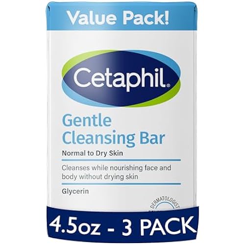 Cetaphil Gentle Cleansing Bar Soap, Sensitive & Dry Skin, 4.5oz, 3ct