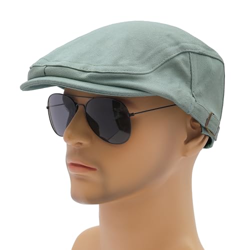 Image of ZLYC Men Cotton Flat Cap Summer Scally Ivy Gatsby Newsboy Beret Driver Cabbie Hunting Hat