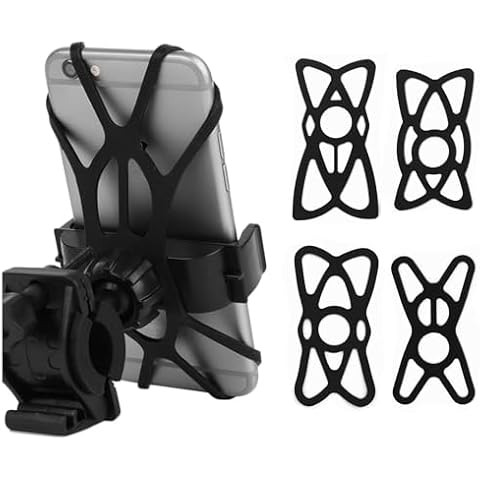 SOPINEKO 4 PCS Motorcycle Web Grip Silicone Cell Phone Holder Band Security Rubber Band Mount Tether Elastic for Smart Phone Cradle Bracket on Bicycle Motorcycle Cover