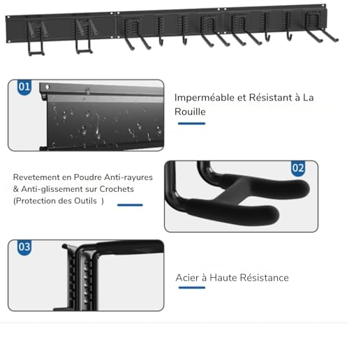 Range outils de jardin en acier support mural modulable pour ski et balai - 5