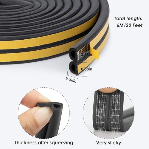 Image of FRONTED Door Weather Strip Draught Excluder for Doors Self Adhesive Foam Draft Excluder for Windows Door Insulation Strip Weather Stripping Door Seal Strip, Epdm, Foam, Rubber (Black)